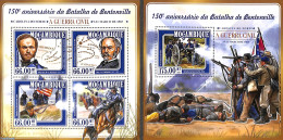 Mozambique 2015 Bentonville Battle 2 S/s, Mint NH, History - Nature - Militarism - Horses - Militares