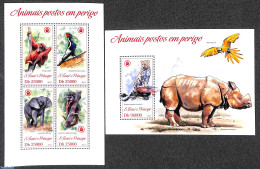 Sao Tome/Principe 2013 Endangered Animals 2 S/s, Mint NH, Nature - Birds - Cat Family - Elephants - Monkeys - Parrots .. - São Tomé Und Príncipe