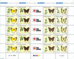 New Caledonia 1991 Philanippon, Butterflies M/s, Mint NH, Nature - Butterflies - Philately - Unused Stamps