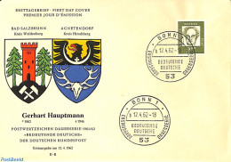 Germany, Federal Republic 1962 G. Hauptmann 1v, FDC, First Day Cover, History - Nobel Prize Winners - Art - Authors - Briefe U. Dokumente