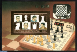 Central Africa 1983 Chess Masters S/s Gold, Imperforated, Mint NH, Science - Sport - Computers & IT - Chess - Informática