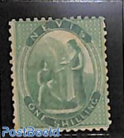 Nevis 1866 1sh, Bluegreen, Without Gum, Unused (hinged) - St.Kitts-et-Nevis ( 1983-...)