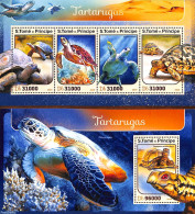 Sao Tome/Principe 2016 Turtles 2 S/s, Mint NH, Nature - Reptiles - Turtles - Sao Tomé Y Príncipe