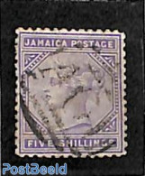 Jamaica 1875 5sh, WM Crown_CC, Used, Used Stamps - Giamaica (1962-...)