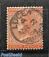 Jamaica 1883 4d, WM Crown-CA, Used LUCEA, Used Stamps - Jamaique (1962-...)