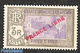 French India 1941 3R, FRANCE LIBRE, Stamp Out Of Set, Mint NH - Nuovi