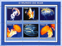 Mozambique 2002 Jellyfish 6v M/s, Mint NH, Nature - Shells & Crustaceans - Maritiem Leven