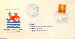 Netherlands 1953 Innondation Fund, FDC Open Flap, Typed Address, First Day Cover, History - Nature - Water, Dams & Fal.. - Lettres & Documents