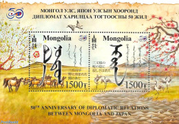 Mongolia 2022 Diplomatic Relations With Japan S/s, Mint NH, Nature - Birds - Horses - Mongolie