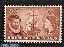 Solomon Islands 1956 5sh, Stamp Out Of Set, Unused (hinged), Transport - Ships And Boats - Ships