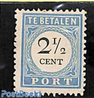 Netherlands 1881 2.5c, Postage Due, Perf. 12.5:12, Type I, Unused (hinged) - Tasse