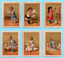 Lot De 6 Petites Chromos Magasins Réunis E. Cauvas. Amusements De Petites Filles. Fond Doré. - Tea & Coffee Manufacturers