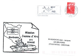 ENVELOPPE AVEC CACHET BPC DIXMUDE - MISSION JEANNE D' ARC 2012 - ESCALE A MONBASSA - LE 02/05/2012 - Correo Naval