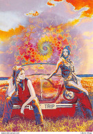 Day Trip. VW Bug, Women, Cosmic Fractal Sky / VW COX  Volkswagen Coccinelle CPSM - Voitures De Tourisme