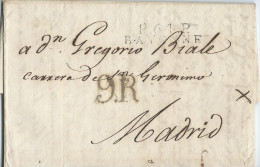 LETTRE 1818 POUR L'ESPAGNE AVEC MARQUE POSTALE P 64 P BAYONNE ET CACHET ESPAGNOL 9 R - 1801-1848: Précurseurs XIX