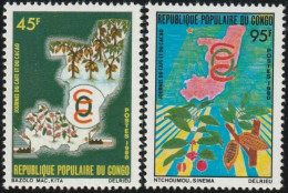 THEMATIC AGRICULTURE:  COFFEE AND COCOA TREES AND MAP OF CONGO    2v    -   CONGO - Agricultura