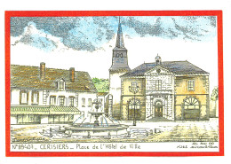 89 CERISIERS Place De L'hotel De Ville Dessin De Ducourtioux  Carte Vierge édition Ducourtioux (Scans R/V) N° 80 \MO7049 - Cerisiers