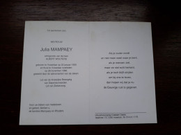Julia Mampay ° Vosselaar 1920 + Vosselaar 1996 X Albert Wouters - Obituary Notices