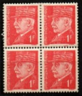 FRANCE    -   1941 .   Y&T N° 514 * / **.  Bloc De 4 . Taches Dans Les Cheveux + Légendes Maculées - Unused Stamps