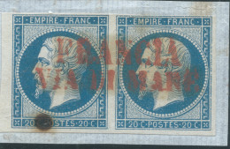 PAIRE N°14 20c BLEU NAPOLEON TYPE 2 / OBLITERATION ROUGE FRANCIA VIA DI MARE - 1853-1860 Napoleon III