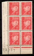 FRANCE    -   1941 .   Y&T N° 514 */ **.  Bloc De 6 . Taches Dans Les Cheveux + Légendes Maculées. - Unused Stamps