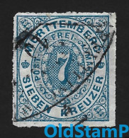 WÜRTTEMBERG1869 Mi.# 39 Gestempelt Facherstempel 7 Kr / Allemagne Alemania Altdeutschland Old Germany States - Usados