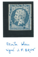 N°14 20c BLEU NAPOLEON TYPE 1 / TB MARGES / OBLITERATION ETOILE BLEUE / SIGNE JF BRUN - 1853-1860 Napoléon III