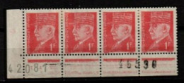 FRANCE    -   1941 .   Y&T N° 514 */ **.  Bande De 4 .   Feuille De Remplacement - Ungebraucht