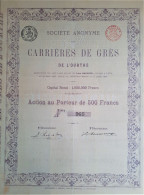 Carrières De Grès De L'ourthe - Act. Au P. De 500 Francs (1878) - Miniere
