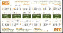 ITALIA - SEGNALIBRO / BOOKMARK - CALENDARIO 2012 - BANCO ALIMENTARE - RECUPERIAMO ALIMENTI PER EVITARE LO SPRECO - I - Segnalibri