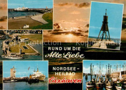 73294274 Cuxhaven Nordseebad Hafen Kugelbake Hafen Faehre Fischkutter Abendstimm - Cuxhaven