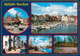 73294216 Husum Nordfriesland Brunnen Hafen Fischkutter Haeuserpartie Husum Nordf - Husum