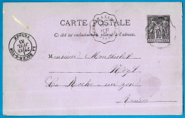 1883 Entier Type Sage, Cachet Convoyeur "La Rochelle à La Roche-sur-Yon" écrite De 24 Mareuil Pour 85 La Roche-sur-Yon - Standard Postcards & Stamped On Demand (before 1995)