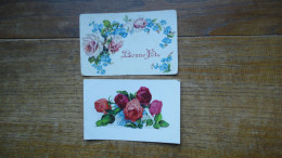 2 Anciennes Cartes , Roses "" Carte De Bonne Fête Est En Relief "" - Fleurs