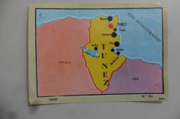 Chromo Espagnol Tunisie Carte Du Pays Avec Villes Tunis Tunez Mer Méditerranée - Sonstige & Ohne Zuordnung