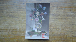 Ancienne Carte , Bouquet En Vase - Fleurs