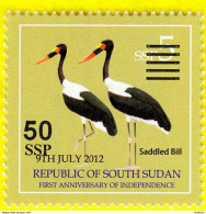 SOUTH SUDAN Surcharged Overprint On 5 SSP 2012 Birds Stamp Unadopted 5 Cancellation Bars SOUDAN Du Sud Südsudan - Südsudan