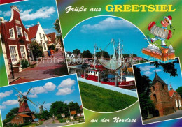 73293556 Greetsiel Ortsmotiv Windmuehlen Kirche Fischkutter Hafen Greetsiel - Krummhoern