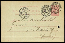 1902 Entier Postal Type Sage, Commercial, Exp. Gustave BILLARDON 03 MOULINS Allier Vers 85 La Roche-sur-Yon Vendée - Cartes Postales Types Et TSC (avant 1995)