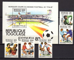 Togo 1983 Football Soccer World Cup Set Of 5 + S/s With Winners Overprint MNH - 1982 – Spain