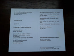 Elisabeth Van Ginneken ° Beerse 1917 + Beerse 1999 X Karel Jacobien - Obituary Notices