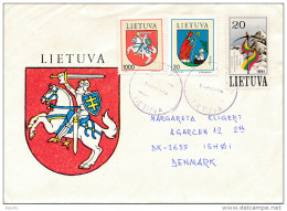 Multiple Stamps Cover - 4 August 1993 Jonava To Denmark - Lituanie