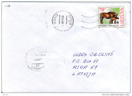 Mi 601 Single Stamp Cover - 30 August 1996 Joniškis To Latvia - WWF Bison Bonasus European Bison - Lituanie