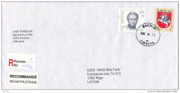 Registered Commercial Multiple Stamps Cover - 12 April 2000 Kaunas To Latvia - Lituanie