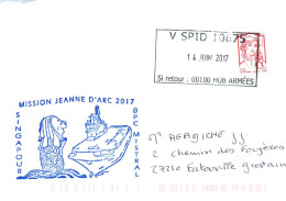 ENVELOPPE AVEC CACHET DU  BPC MISTRAL  - MISSION JEANNE D' ARC 2017 - ESCALE A SINGAPOUR LE 14 JUIN 2017 - Scheepspost