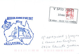 ENVELOPPE AVEC CACHET DU  BPC MISTRAL  - MISSION JEANNE D' ARC 2017 - ESCALE A DARWIN - LE 30/05/2017 - Seepost