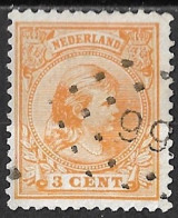 1891 Superbe Puntstempel 99. (Sneek) Op  Prinses Wilhelmina Hangend Haar 3 Cent Oranje NVPH 34 - Marcofilia