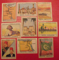 Lot 9 Images Chocolat Pupier. Album Afrique 1950. Egypte Farouk Fouad Pyramides Karnak Sphinx Nil Suez - Andere & Zonder Classificatie