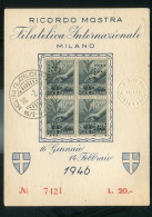 REPUBBLICA 1946 MILANO CARTONCINO  MOSTRA FILATELICA INTERNAZIONALE N° 7421 - 1946-60: Oblitérés