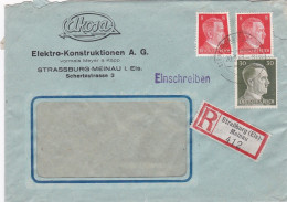 1943--Lettre Recommandée STRASBOURG-Els Meinau   Pour STRASBOURG..timbres Deutsches Reich--cachet  20-02-43--pub ELKOSA - 1921-1960: Période Moderne